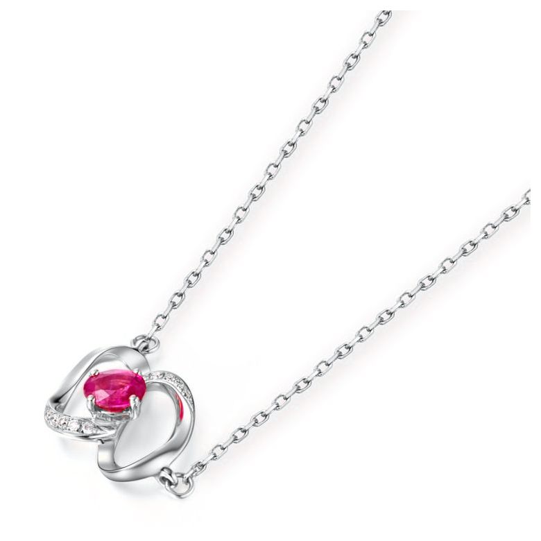 Collana ciondolo Farfalla moderna - Oro Bianco, Rubini e Diamanti - 5