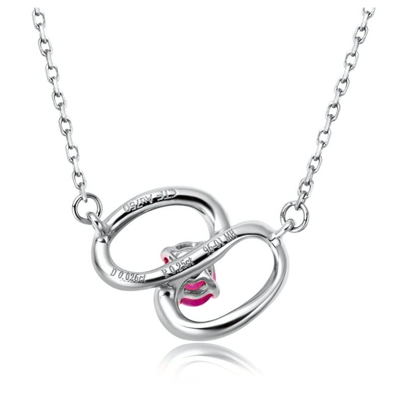 Collana ciondolo Farfalla moderna - Oro Bianco, Rubini e Diamanti - 6