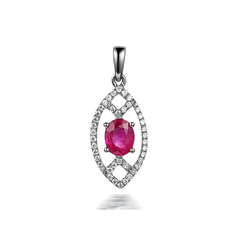 Ciondolo Eurydice Oro bianco 18ct - Rubino taglio ovale e diamanti - 1