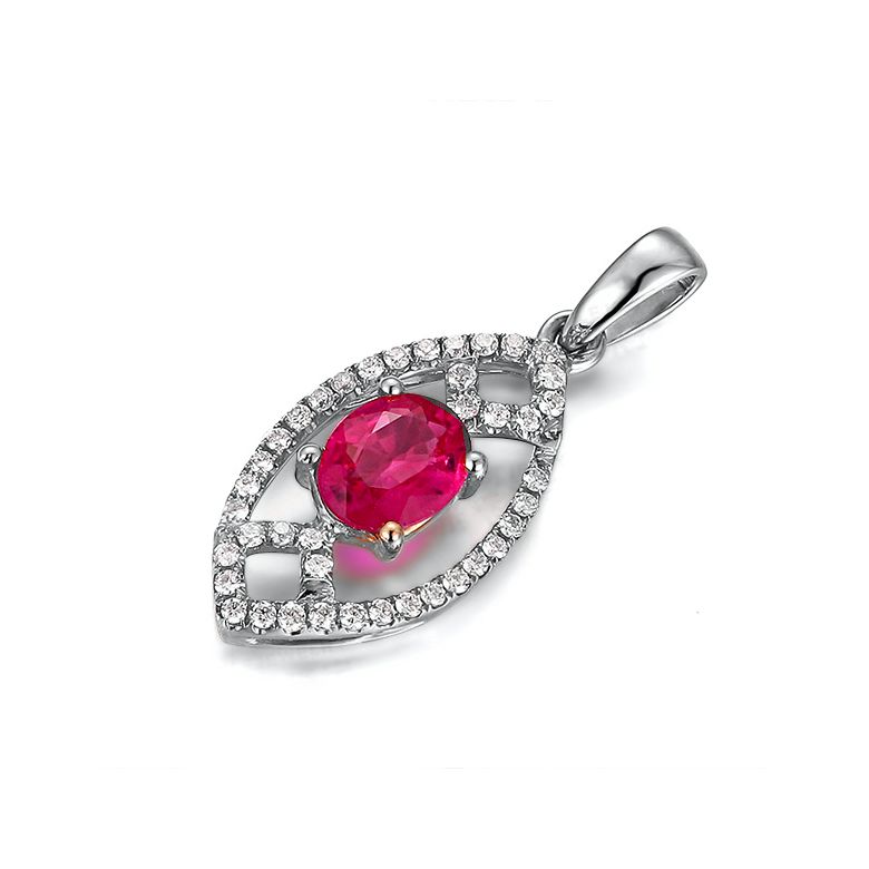 Ciondolo Eurydice Oro bianco 18ct - Rubino taglio ovale e diamanti - 2