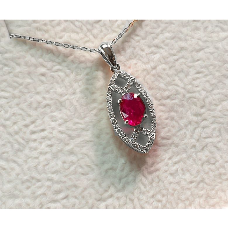 Ciondolo Eurydice Oro bianco 18ct - Rubino taglio ovale e diamanti - 3
