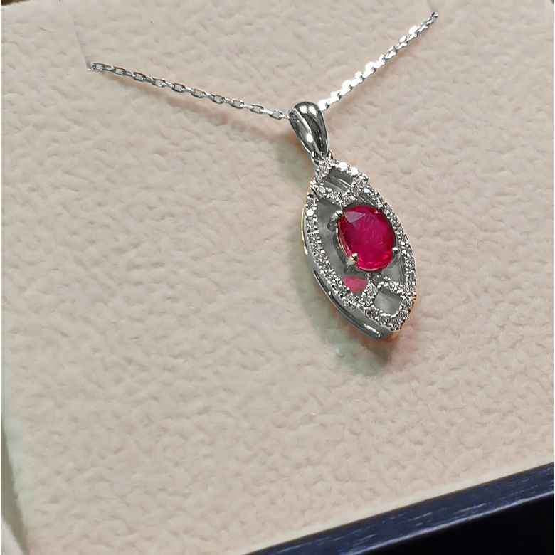 Ciondolo Eurydice Oro bianco 18ct - Rubino taglio ovale e diamanti - 6