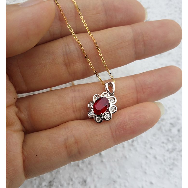 Ciondolo fiore di Diamanti e Rubino - Oro bianco - 3