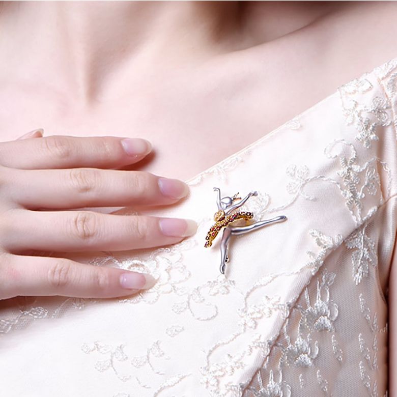 Ciondolo Princesse Ballerina - Spilla Oro bianco e giallo - Rubini - 6