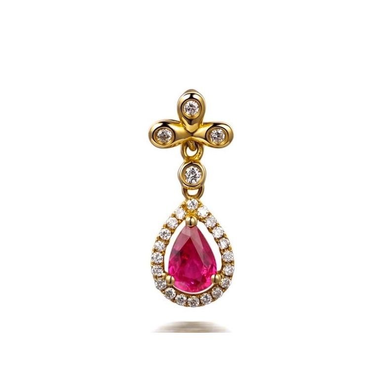 Ciondolo croce latina - Oro giallo, diamanti e rubini - 1