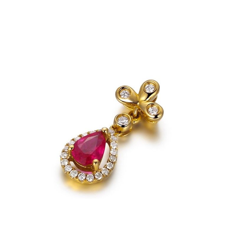 Ciondolo croce latina - Oro giallo, diamanti e rubini - 2