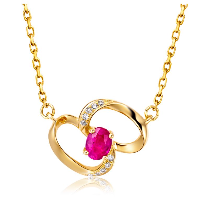 Collana ciondolo Farfalla moderna - Oro Giallo, Rubini e Diamanti - 2