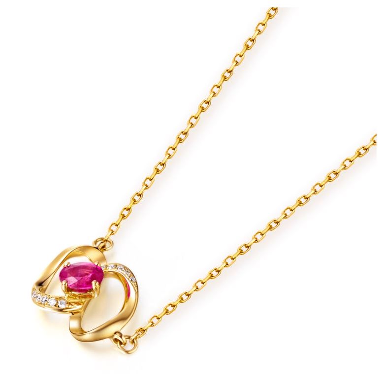 Collana ciondolo Farfalla moderna - Oro Giallo, Rubini e Diamanti - 5