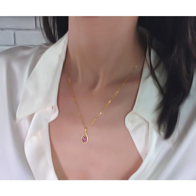 Ciondolo petalo in oro giallo - Rubini e diamanti oro giallo - 1