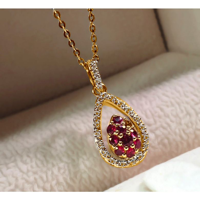 Ciondolo petalo in oro giallo - Rubini e diamanti oro giallo - 6