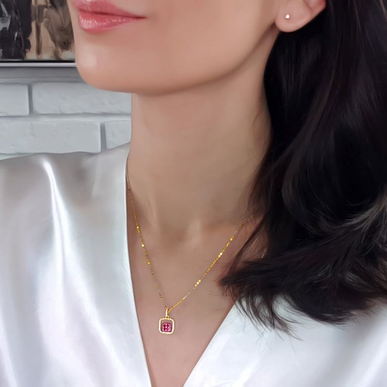 Ciondolo Quadrato - Oro giallo, Rubini e Diamanti oro giallo - 5