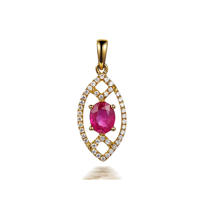 Ciondolo Eurydice Oro giallo 18ct - Rubino taglio ovale e diamanti - 1