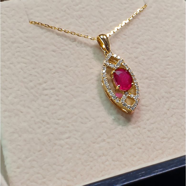 Ciondolo Eurydice Oro giallo 18ct - Rubino taglio ovale e diamanti - 6