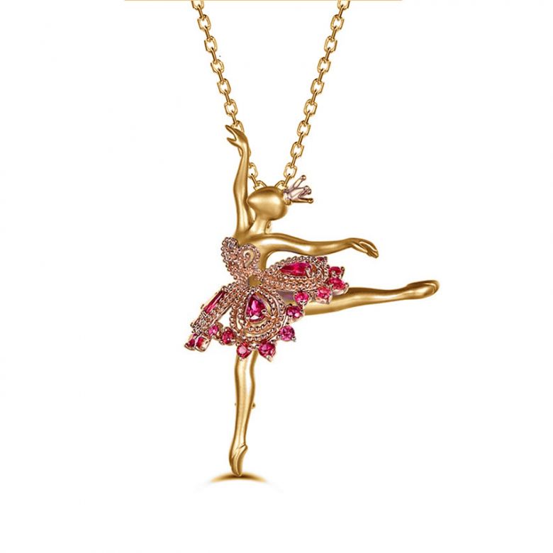 Ciondolo Princesse Ballerina - Spilla Oro giallo e rosa - Rubini - 1