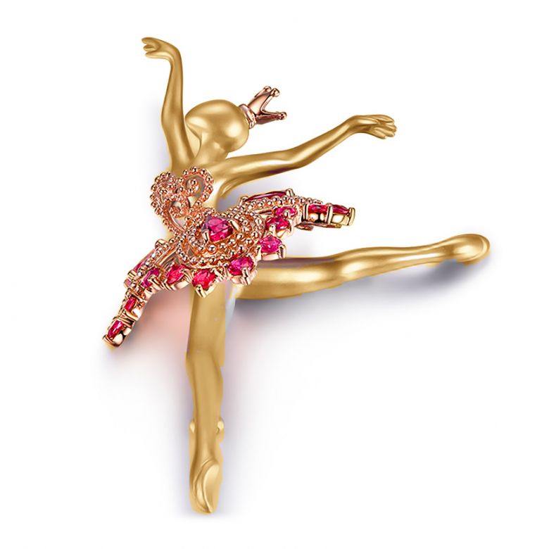 Ciondolo Princesse Ballerina - Spilla Oro giallo e rosa - Rubini - 3