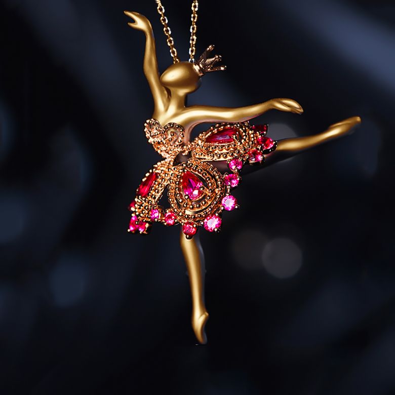 Ciondolo Princesse Ballerina - Spilla Oro giallo e rosa - Rubini - 4