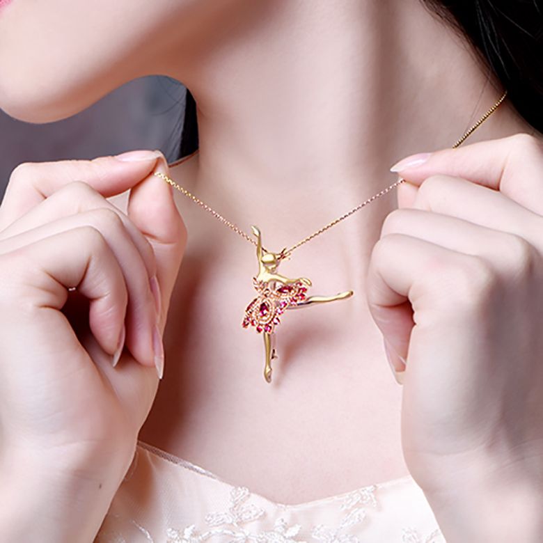 Ciondolo Princesse Ballerina - Spilla Oro giallo e rosa - Rubini - 5