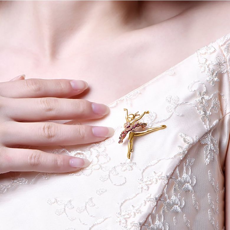 Ciondolo Princesse Ballerina - Spilla Oro giallo e rosa - Rubini - 6