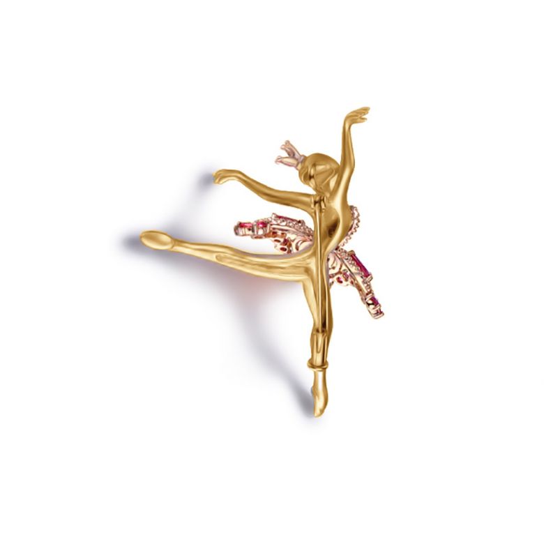 Ciondolo Princesse Ballerina - Spilla Oro giallo e rosa - Rubini - 8