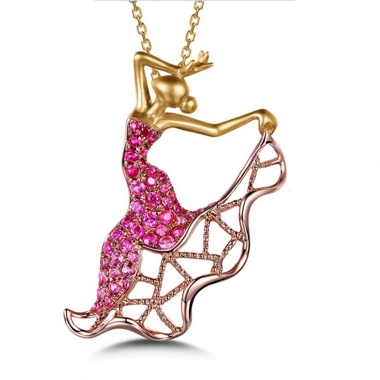 Ciondolo Flamenco - Ciondolo ballerina di flamenco - Oro giallo & rosa , Rubini - 1