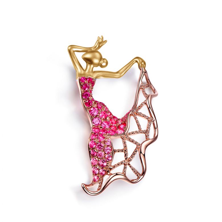 Ciondolo Flamenco - Ciondolo ballerina di flamenco - Oro giallo & rosa , Rubini - 5