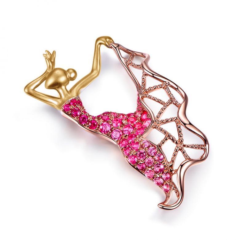 Ciondolo Flamenco - Ciondolo ballerina di flamenco - Oro giallo & rosa , Rubini - 6