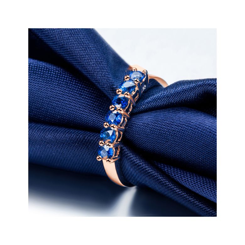 Anello Glamour - Oro Rosa, Riviera a Mezzo Giro di Zaffiri - 5