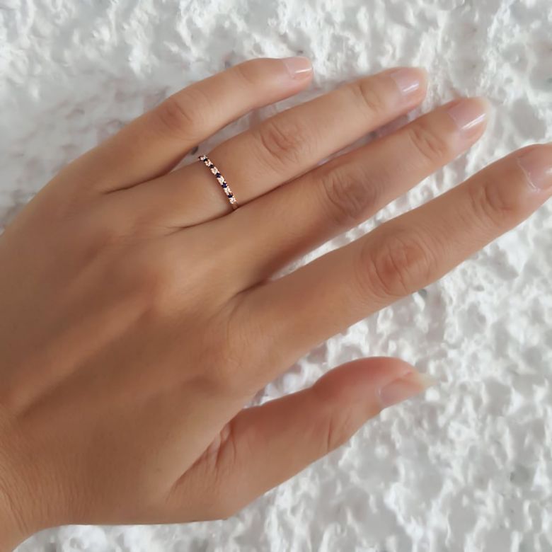 Anello Variazioni Magiche - Oro Rosa, Riviera Mezzo Giro di Zaffiri & Diamanti - 9