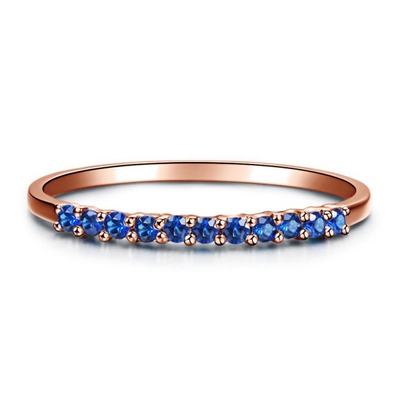 Anello Little Star - Oro Rosa, Riviera a Mezzo Giro di Zaffiri - 1