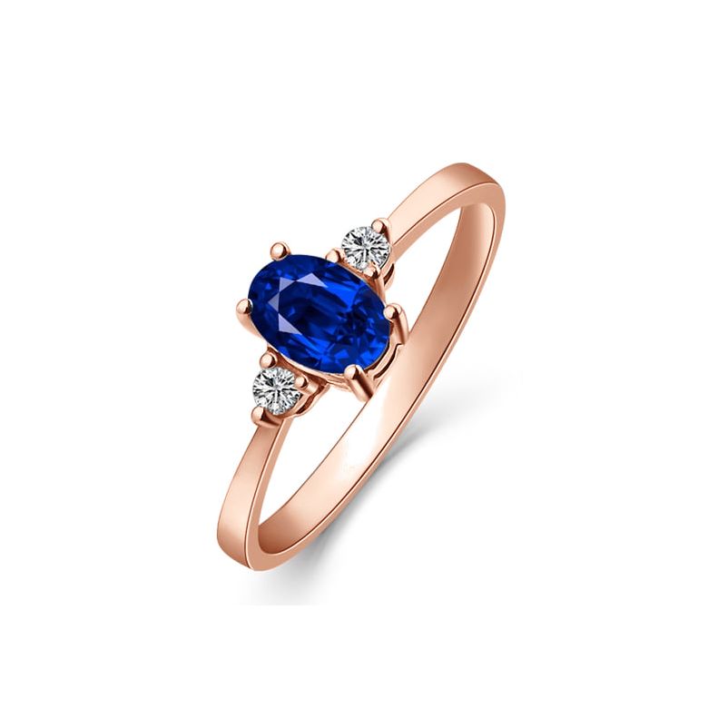 Anello di Fidanzamento Neoclassica - Oro Rosa, Diamanti & Zaffiro Blu Ovale - 1