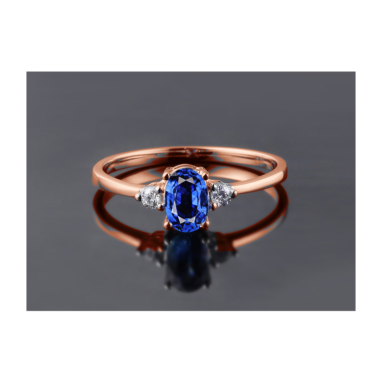 Anello di Fidanzamento Neoclassica - Oro Rosa, Diamanti & Zaffiro Blu Ovale - 4