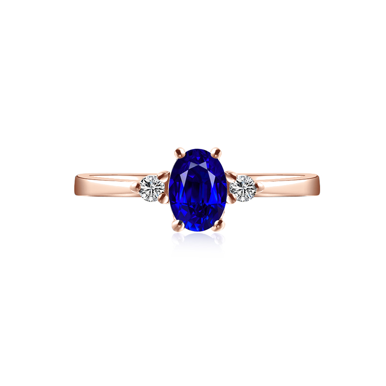 Anello di Fidanzamento Neoclassica - Oro Rosa, Diamanti & Zaffiro Blu Ovale - 3