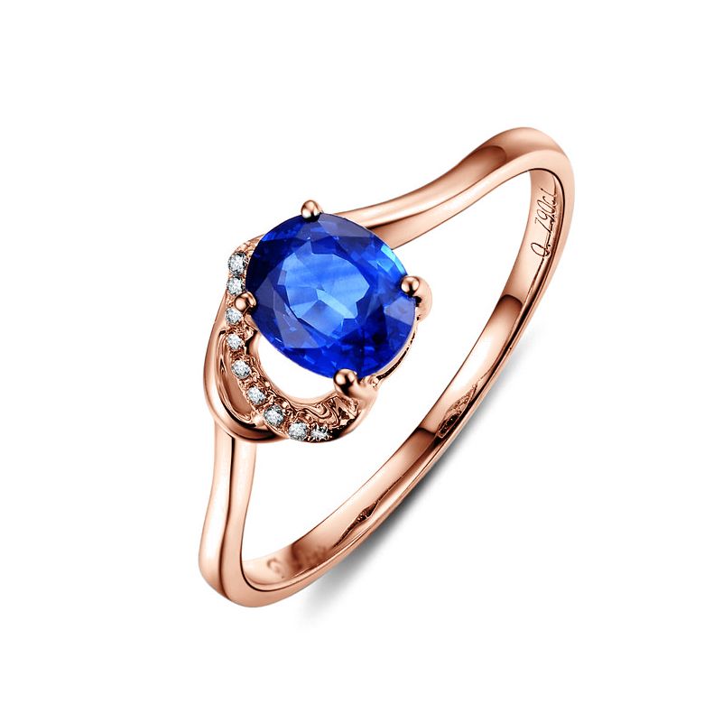 Anello di Fidanzamento Cenero - Oro Rosa, Diamanti & Zaffiro Blu Ovale - 1