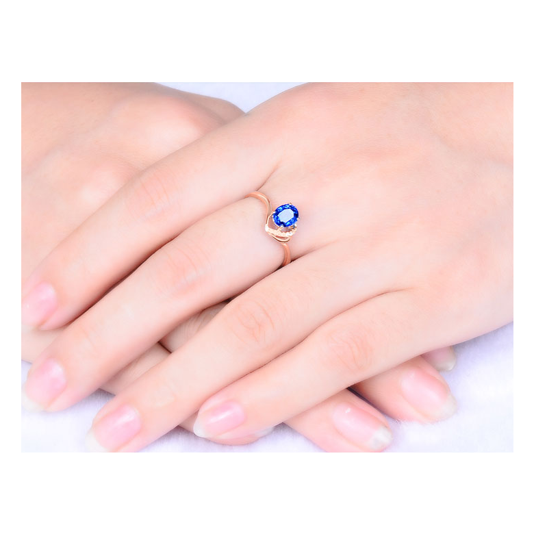 Anello di Fidanzamento Cenero - Oro Rosa, Diamanti & Zaffiro Blu Ovale - 2