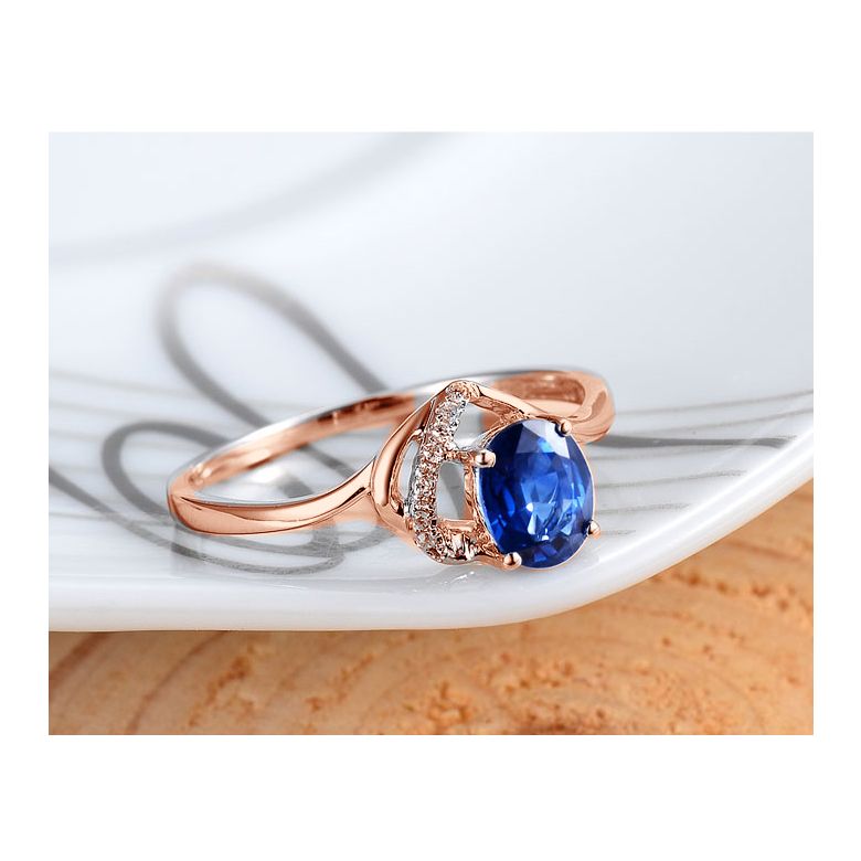 Anello di Fidanzamento Cenero - Oro Rosa, Diamanti & Zaffiro Blu Ovale - 5