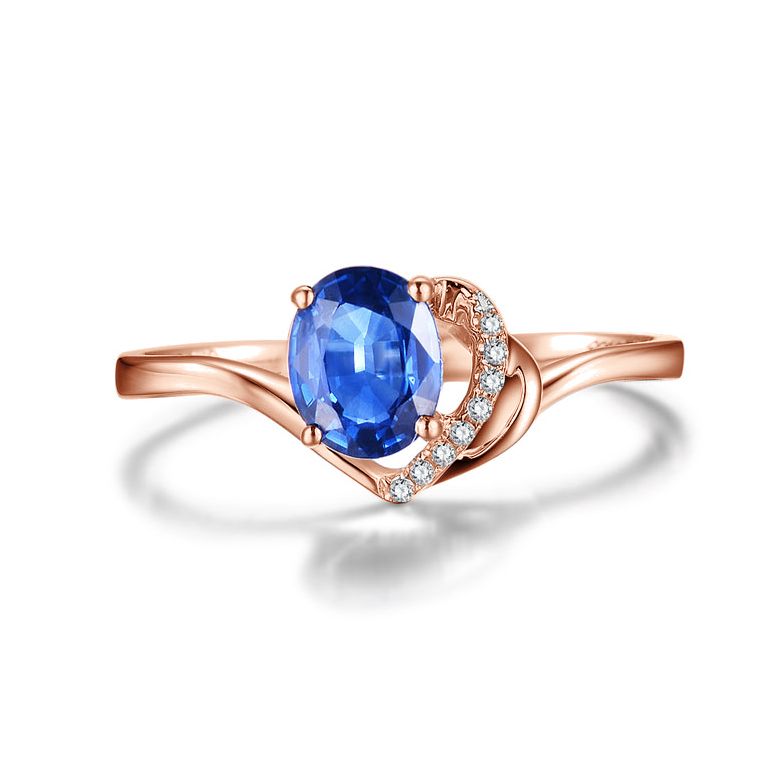 Anello di Fidanzamento Cenero - Oro Rosa, Diamanti & Zaffiro Blu Ovale - 3