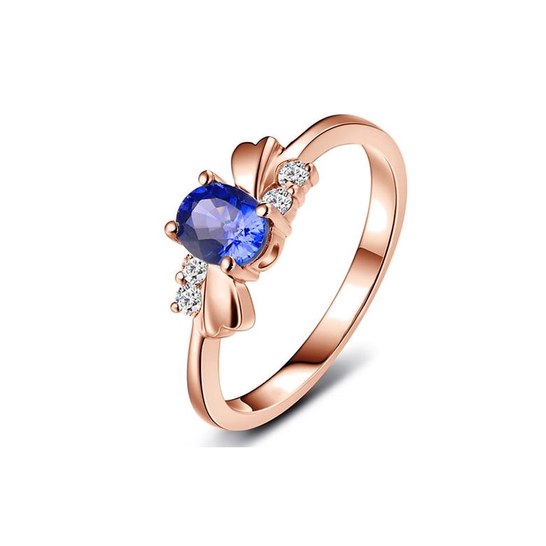 Anello di Fidanzamento Luxe - Oro Rosa, Diamanti & Zaffiro Blu Ovale - 1