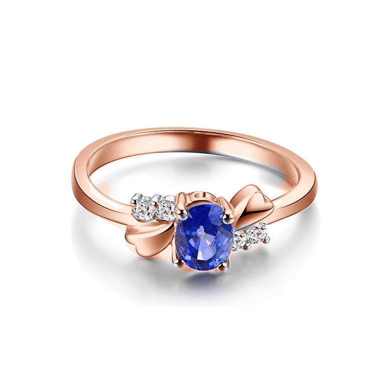 Anello di Fidanzamento Luxe - Oro Rosa, Diamanti & Zaffiro Blu Ovale - 4