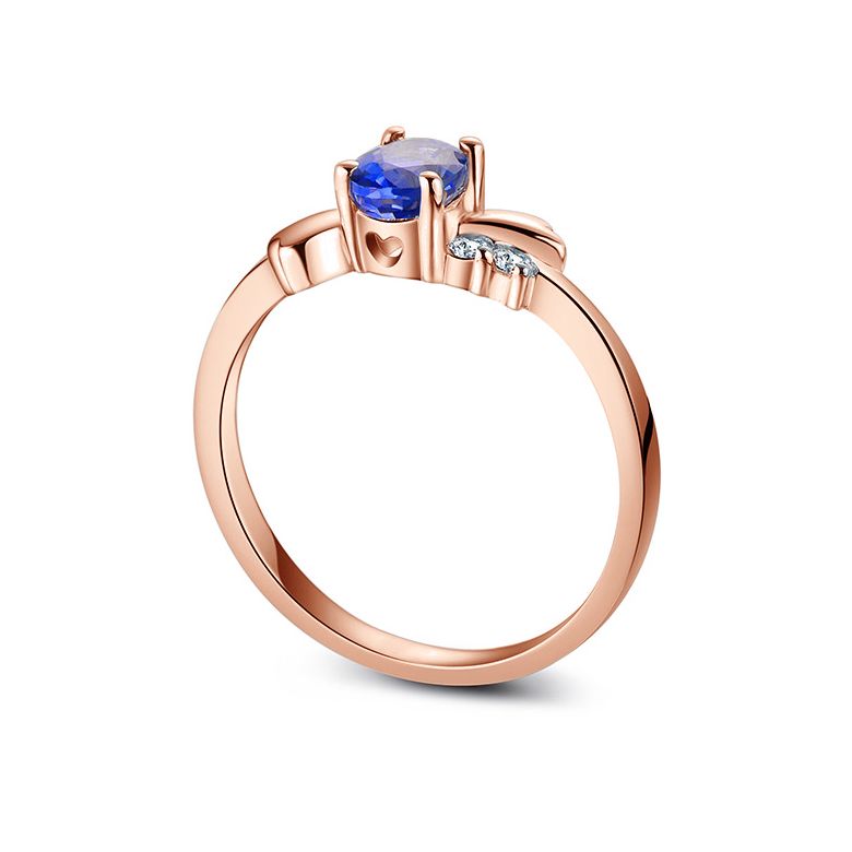 Anello di Fidanzamento Luxe - Oro Rosa, Diamanti & Zaffiro Blu Ovale - 5