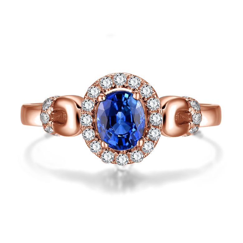 Anello di Fidanzamento Profondo - Oro Rosa, Diamanti & Zaffiro Blu Ovale - 3