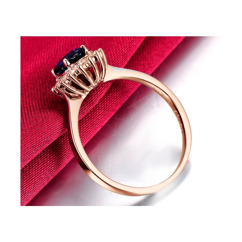 Solitario Composto Bouquet - Oro Rosa, Diamanti & Zaffiro Ovale - 6