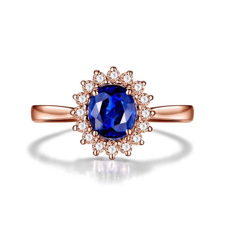 Solitario Composto Bouquet - Oro Rosa, Diamanti & Zaffiro Ovale - 3