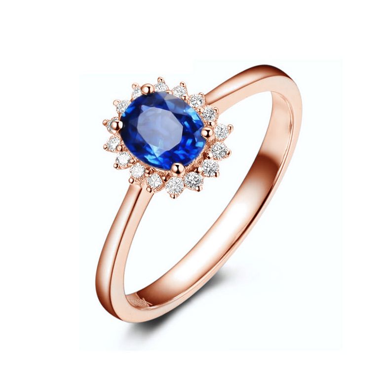 Solitario Composto Astro - Oro Rosa, Diamanti & Zaffiro Ovale - 1
