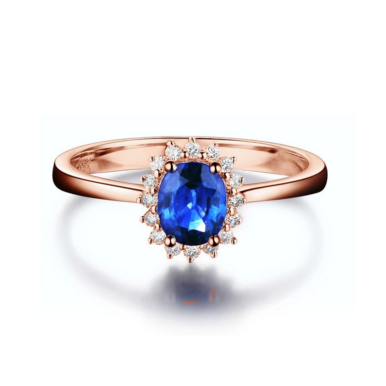 Solitario Composto Astro - Oro Rosa, Diamanti & Zaffiro Ovale - 2