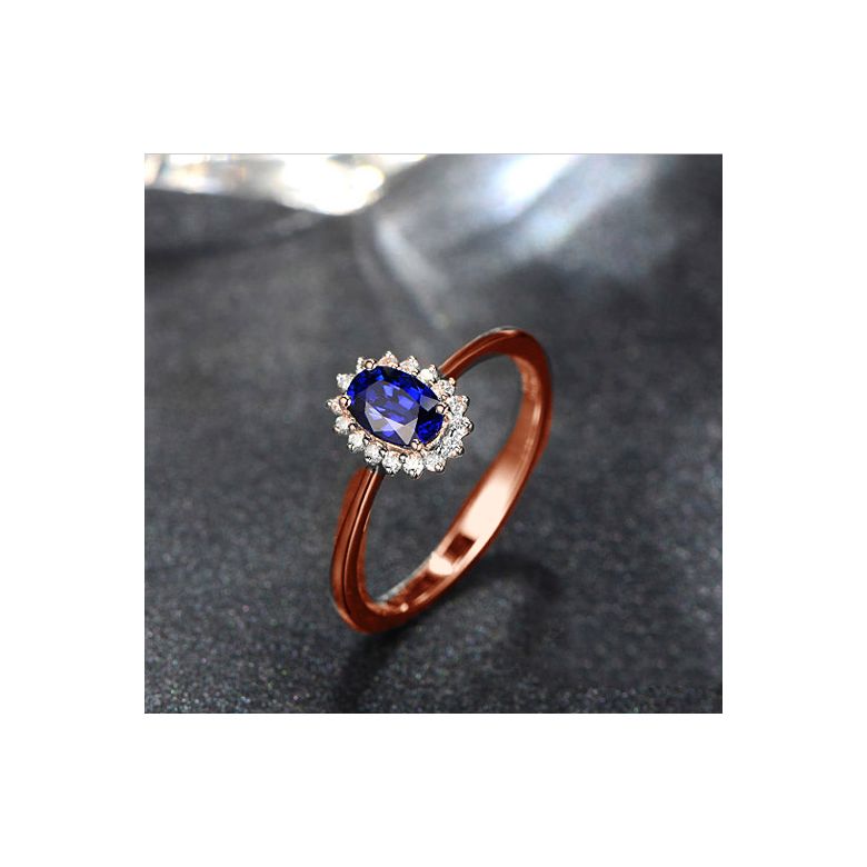 Solitario Composto Astro - Oro Rosa, Diamanti & Zaffiro Ovale - 5