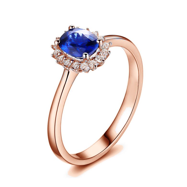 Solitario Composto Astro - Oro Rosa, Diamanti & Zaffiro Ovale - 7