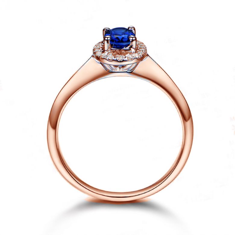 Anello di Fidanzamento Persée - Oro Rosa, Diamanti & Zaffiro Blu Ovale - 5