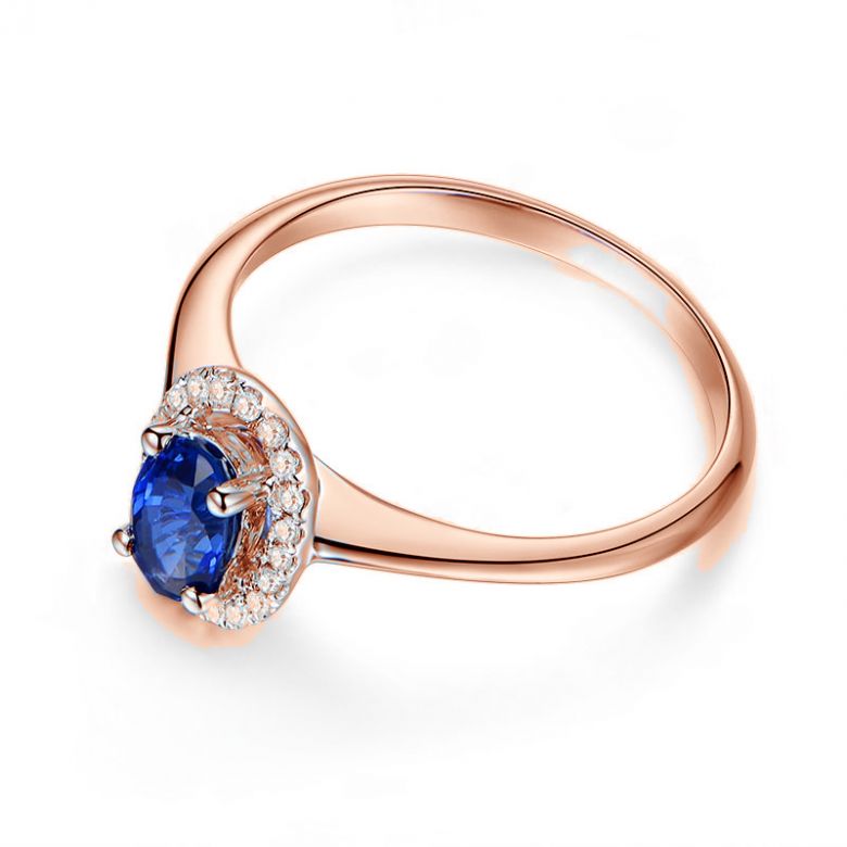 Anello di Fidanzamento Persée - Oro Rosa, Diamanti & Zaffiro Blu Ovale - 6