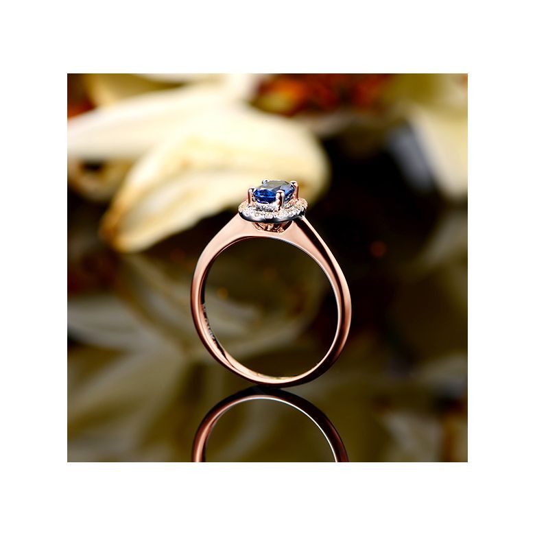 Anello di Fidanzamento Persée - Oro Rosa, Diamanti & Zaffiro Blu Ovale - 10