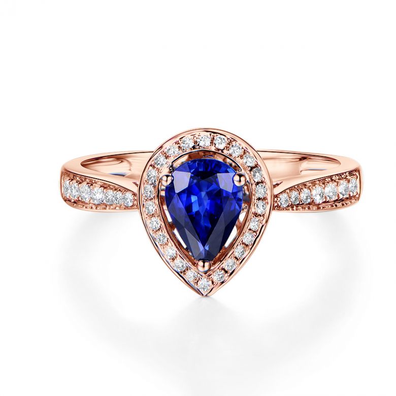 Anello Solitario Composto Jaffna - Oro Rosa, Diamanti & Zaffiro Pera - 5